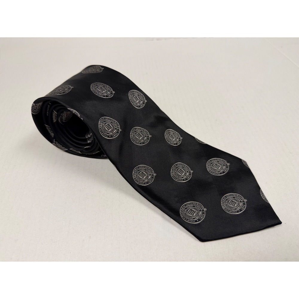 Northwestern University Silk Men's Necktie College Classics Black Silver Crest